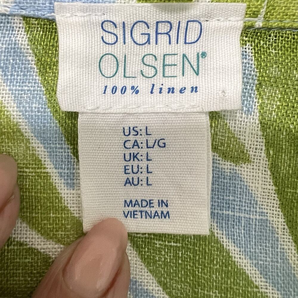 Sigrid Olsen 100% Linen Top Large Tropical Boxy Button Up Green Beach Resort - Picture 6 of 11